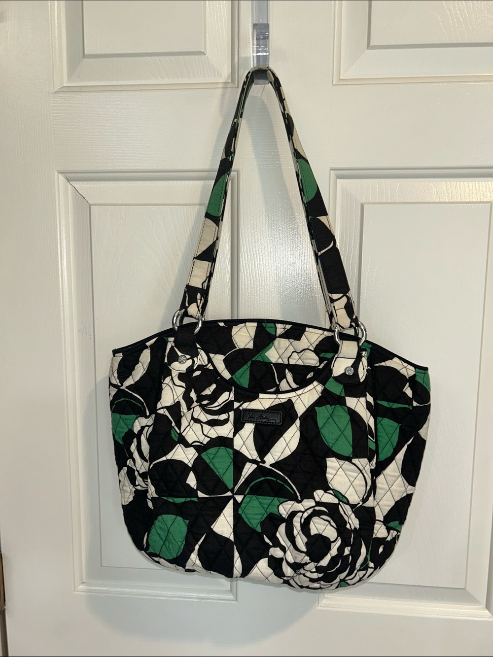 Vera Bradley Black, White & Green Quilted Floral Tote